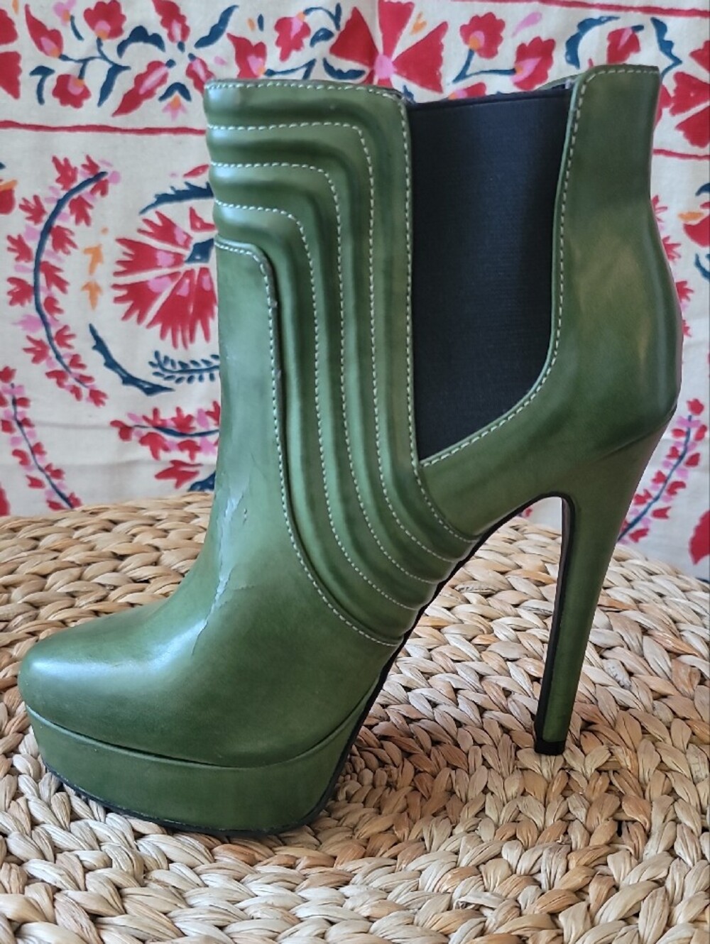 Chinese Laundry Forest Green Whimsgoth Leather Platform Stiletto Ankle Boots
